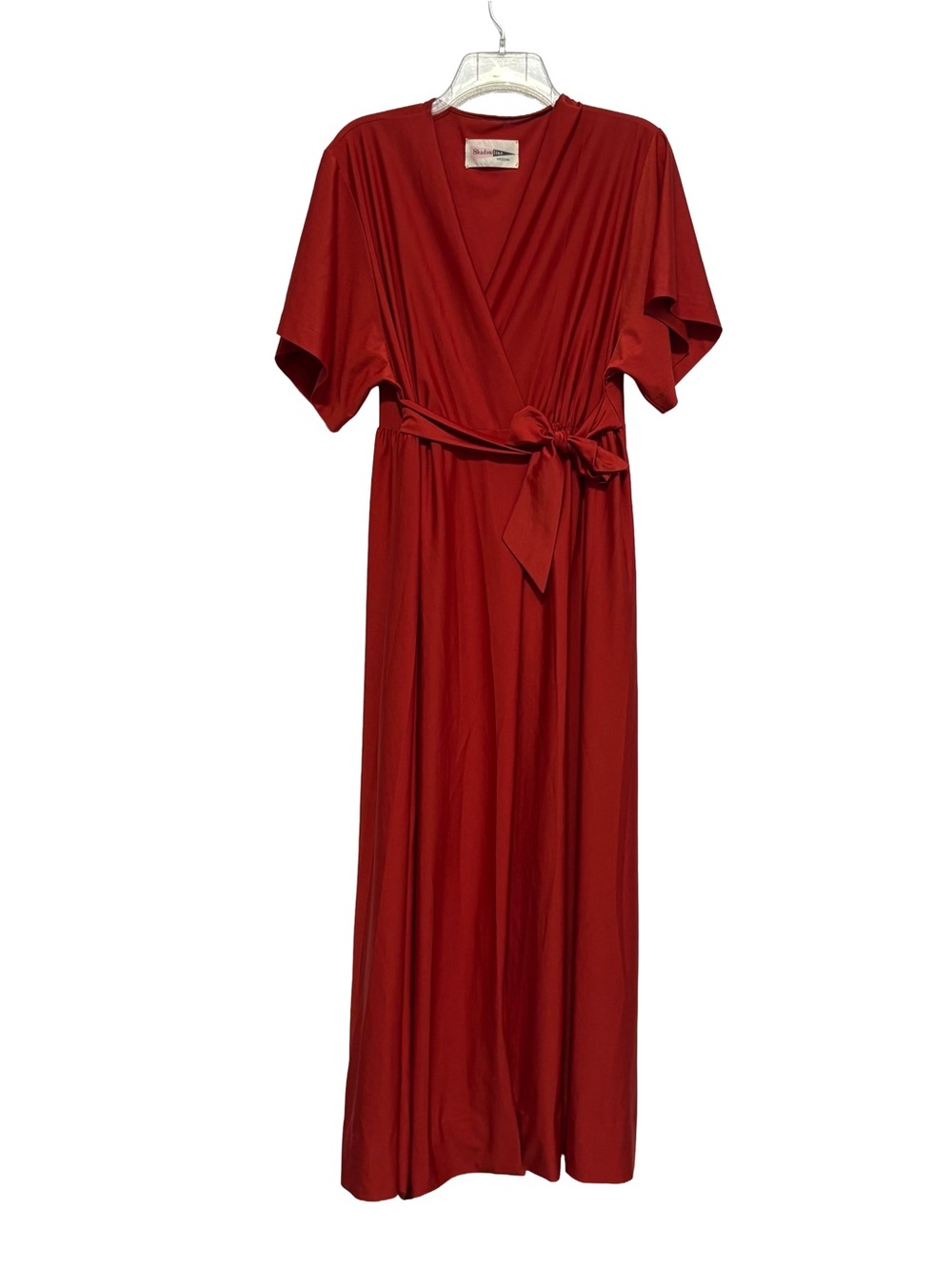 Vintage 1970s / 1980s Shadowline Red Nylon Tricot Nightgown Maxi Dress Flutter